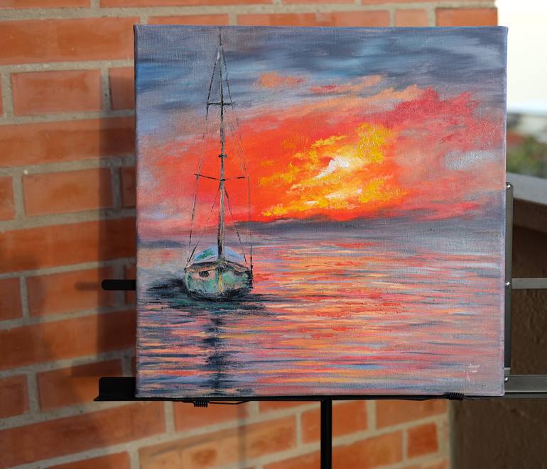 Original Expressionism Boat Painting by Viktoriya Filipchenko