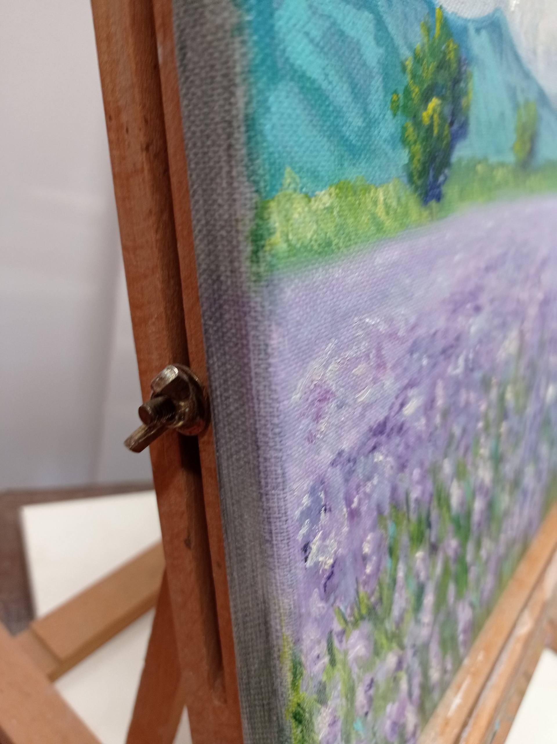 Lavender field miniature painting on a small canvas