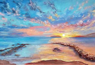 Calm Sunset Seascape Painting Oil On Canvas Artwork thumb