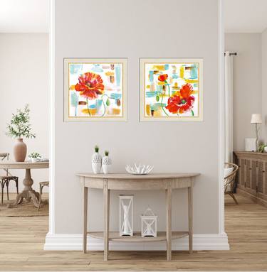 Diptych Red Poppies Abstract Painting thumb