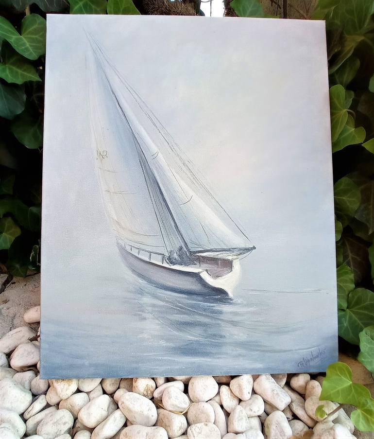 Original Sailboat Painting by Viktoriya Filipchenko