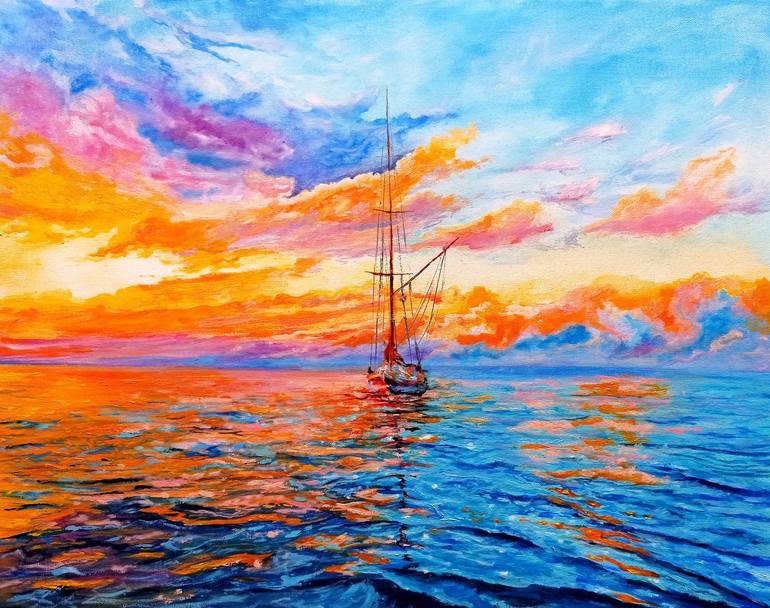 colorful ocean sunset painting