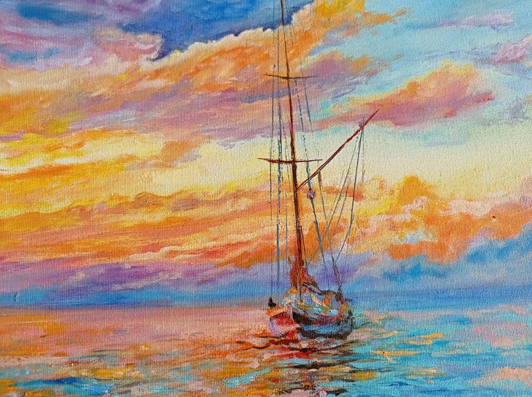 Original Expressionism Sailboat Painting by Viktoriya Filipchenko