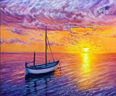 Sunset Sailboat Painting Original Seascape Oil On Canvas Artwork By Filipchenko Viktoriya thumb