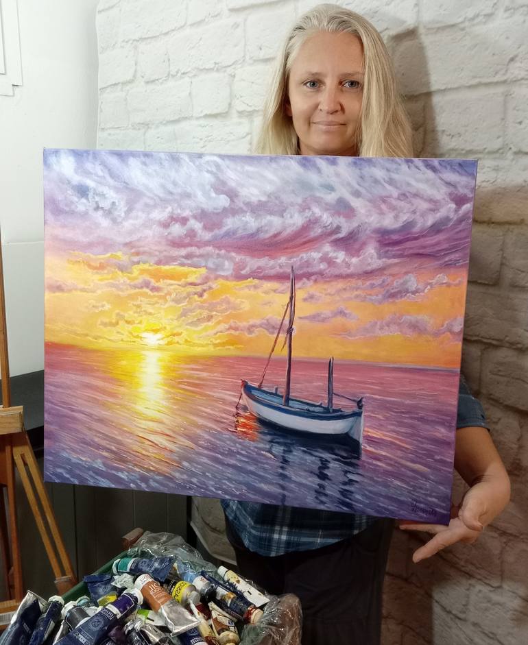 Original Figurative Sailboat Painting by Viktoriya Filipchenko