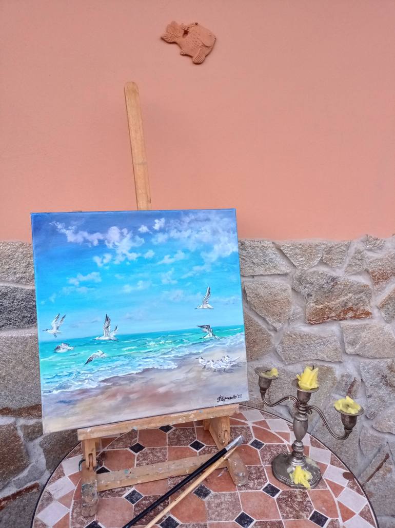 Original Abstract Expressionism Beach Painting by Viktoriya Filipchenko