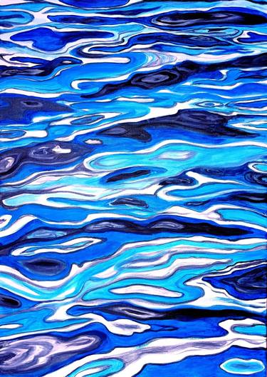 Water reflection painting. Blue water. thumb