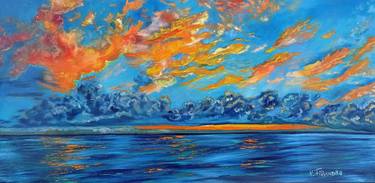 amber sky seascape original art thumb
