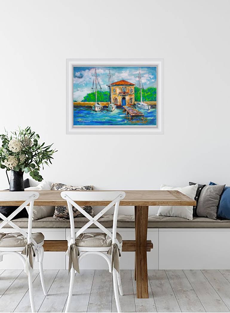 Original Abstract Expressionism Boat Painting by Viktoriya Filipchenko