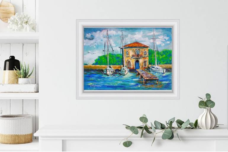 Original Abstract Expressionism Boat Painting by Viktoriya Filipchenko