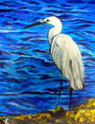 Great White Heron Painting Original Bird Painting 15 by 20 cm / 6 by 8 Inches Small Nature Animal Portrait By Filipchenko Viktoriya. thumb