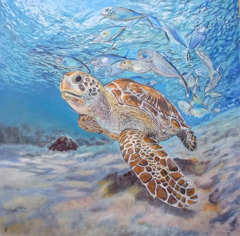 Turtle Original Painting Underwater Wall Art Painting by Viktoriya ...