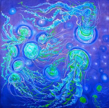 jellyfish underwater original painting thumb