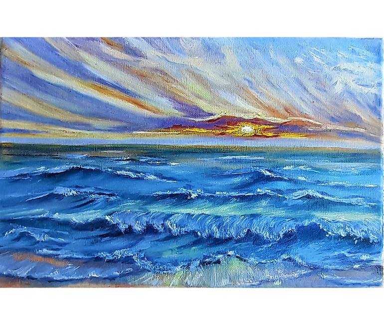 Soft Colors Ocean Sunrise Painting Original Oil On Canvas Artwork 12 By ...