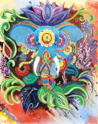 Elephant Mandala Painting Original Abstract Artwork Oil On Canvas thumb