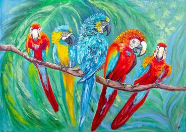 Parrot Painting Original Artwork Oil Impasto On Canvas thumb