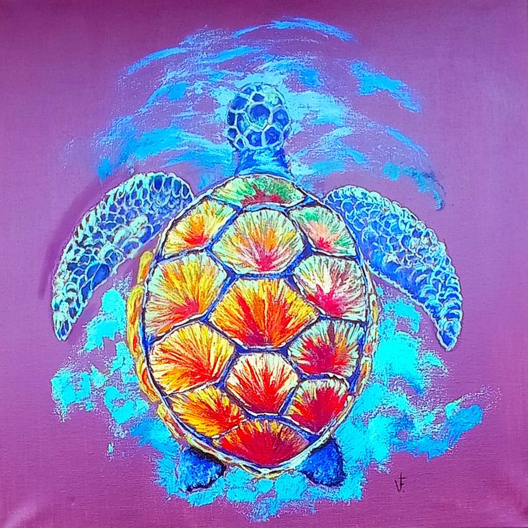 The Bright Turtle Original Painting Painting by Viktoriya Filipchenko ...