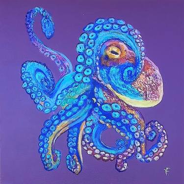 Octopus Bright Colors Painting Original Oil On Canvas Artwork thumb