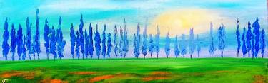 Italian Cypresses Landscape Field Original Painting thumb