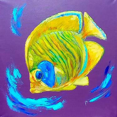 Yellow Fish Bright Colors Painting Original Oil On Canvas Art thumb