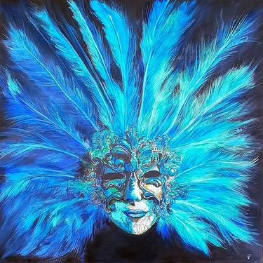 Venetian Blue Mask Original Oil On Canvas Artwork thumb