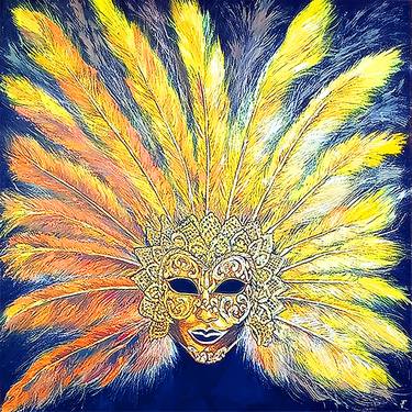 Venetian Yellow Mask Original Painting On Canvas thumb