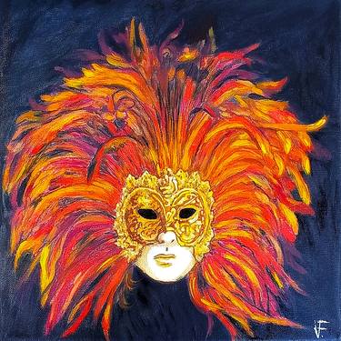 Red Venetian Mask Original Painting On Canvas thumb