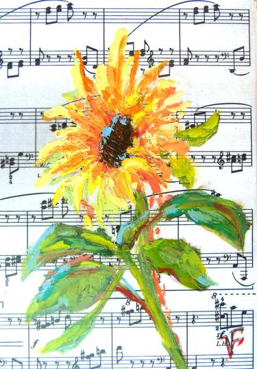 Sunflower On Music Sheets Original Painting thumb