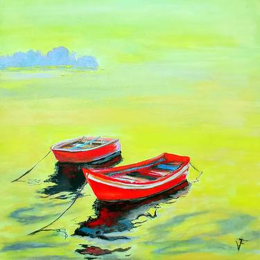 Red Boats Original Painting On Canvas thumb