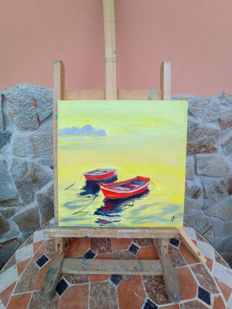 Original Expressionism Boat Painting by Viktoriya Filipchenko
