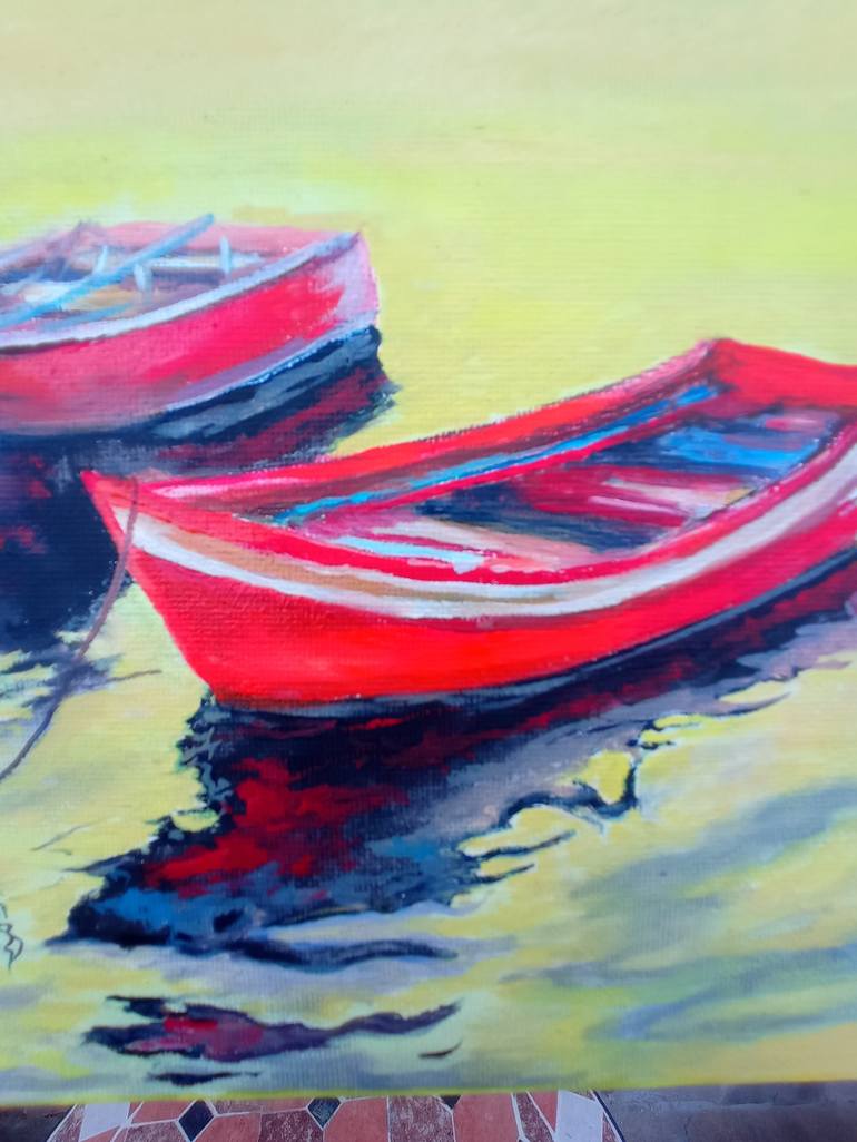 Original Expressionism Boat Painting by Viktoriya Filipchenko