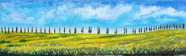 Italian Cypresses Yellow Field Painting Landscape thumb