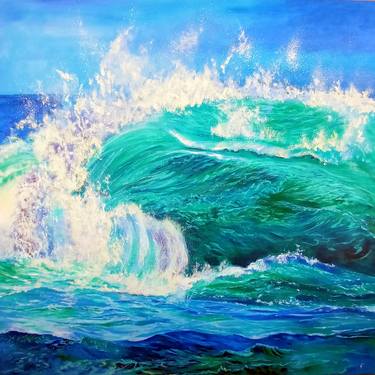 Turquoise Ocean Wave Original Oil Painting thumb