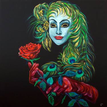 The Mask With The Red Rose Original Painting thumb
