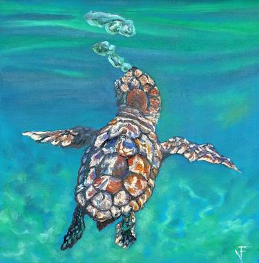 Small Turtle Ocean Animal Original Painting thumb