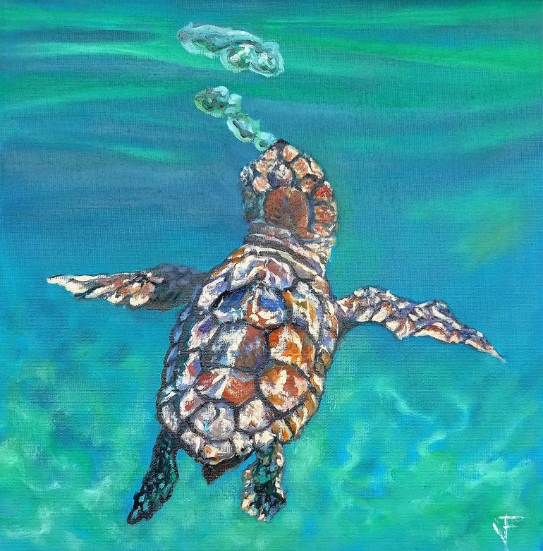 Small Turtle Ocean Animal Original Painting Painting by Viktoriya