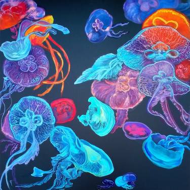 Colored Jellyfish Underwater Animals Original Painting thumb