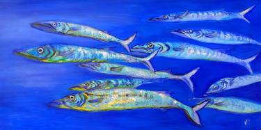 Barracuda Ocean Fish Underwater Life Original Painting thumb