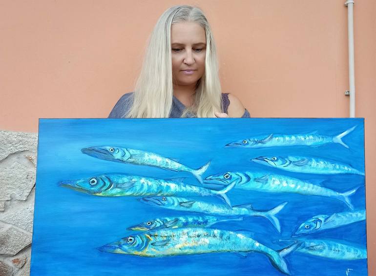 Original Abstract Expressionism Fish Painting by Viktoriya Filipchenko