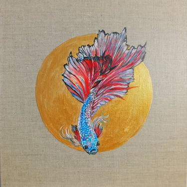 Pink Betta Fish Underwater Original Painting. thumb