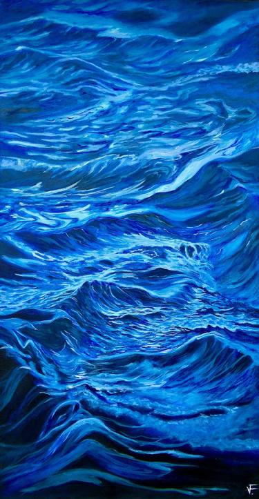 Deep Blue Ocean Water Original Painting Abstract Seascape. thumb