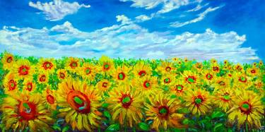 Sunflower Field Of Tuscany Painting Original Artwork. thumb