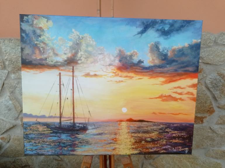 Original Sailboat Painting by Viktoriya Filipchenko