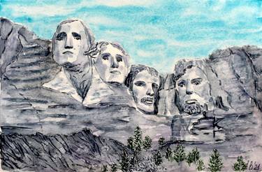 Mount Rushmore Painting Original Art Watercolor US Presidents Artwork thumb