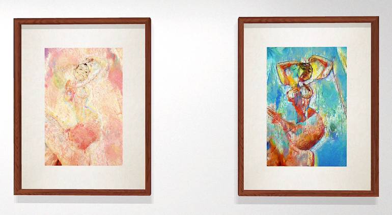 Original Abstract Nude Mixed Media by Akos Prince Of Teano