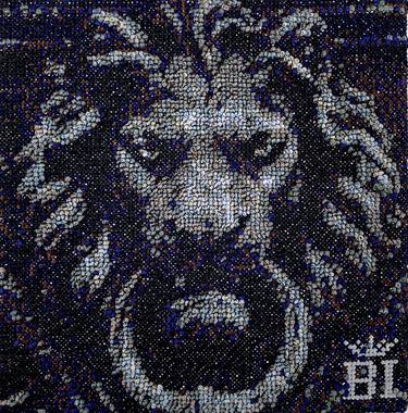 LION Portrait of a strong predator. Embroidery will be a wonderful addition to the interior. Will look good in any bachelor's cave. Created in a range of monochrome colors. Gift for man. Painting. thumb