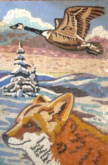 Fox and Canada Goose Winter Mosaic thumb