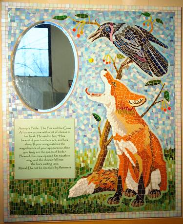 Aesop's Fable the Fox and the Crow mosaic mirror thumb