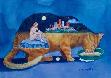 Print of Expressionism Cats Paintings by Yetti Frenkel