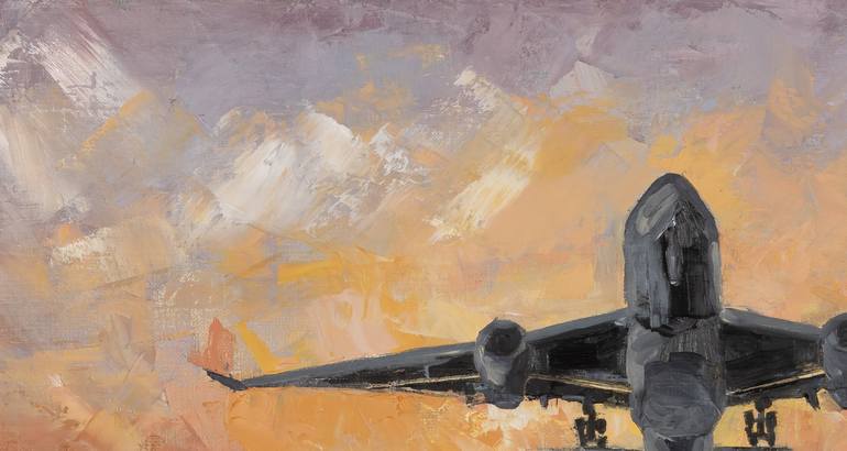 Original Impressionism Aeroplane Painting by Nelly Startseva